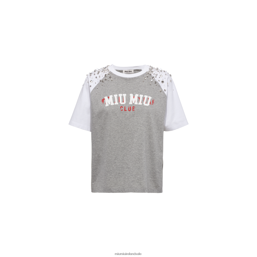 IE Miu MiuReady To Wear Embroidered Cotton T-shirt Grey XJN62J706