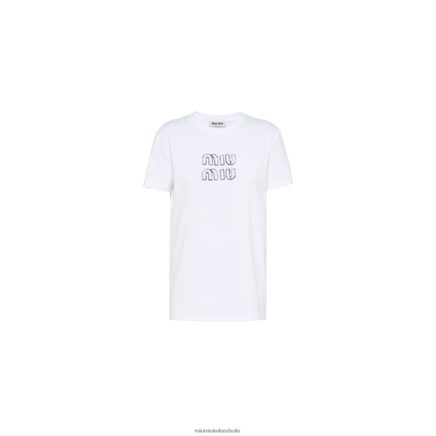IE Miu MiuReady To Wear Embroidered Cotton T-shirt White XJN62J694