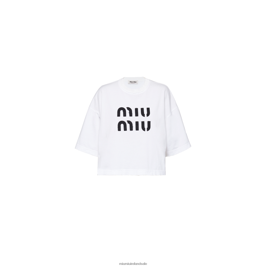 IE Miu MiuReady To Wear Embroidered Cotton T-shirt White XJN62J699