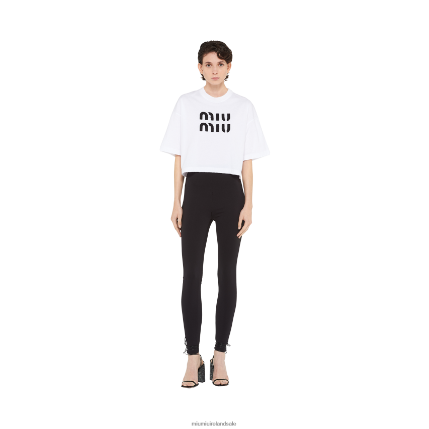 IE Miu MiuReady To Wear Embroidered Cotton T-shirt White XJN62J699