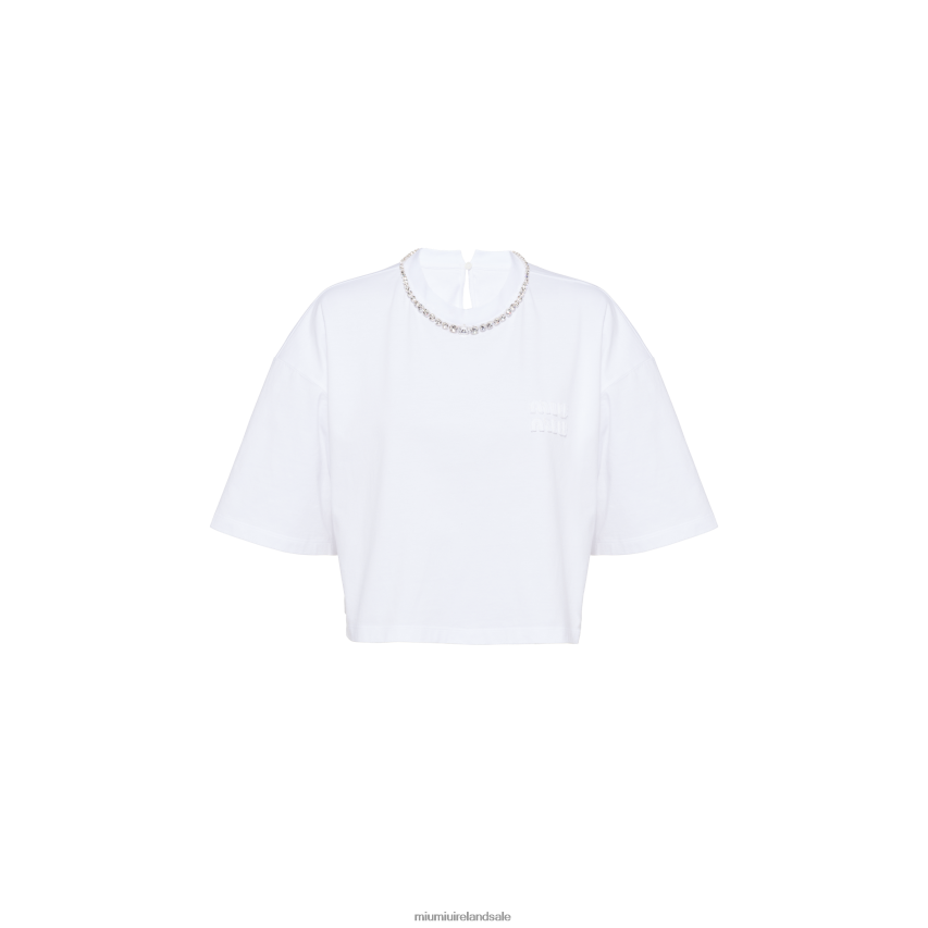 IE Miu MiuReady To Wear Embroidered Cotton T-shirt White XJN62J710