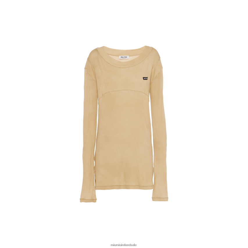 IE Miu MiuReady To Wear Garment-dyed Long-sleeved Ribbed Knit Jersey T-shirt Cord XJN62J673