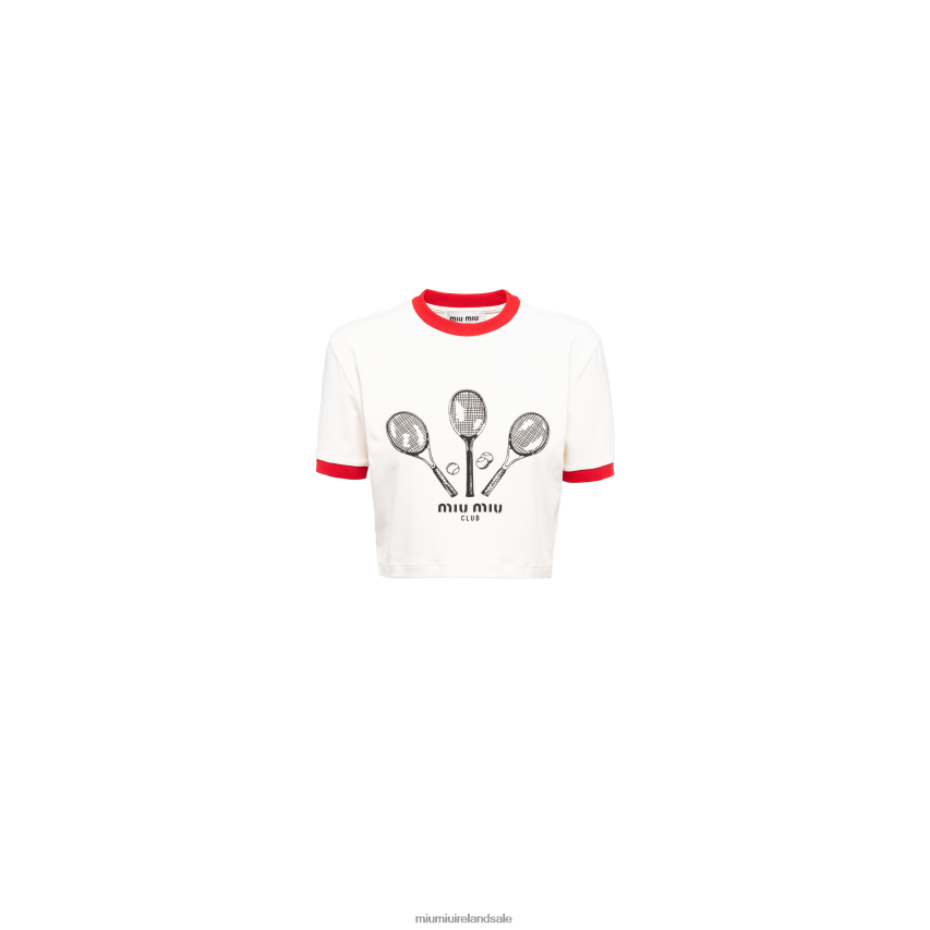 IE Miu MiuReady To Wear Jersey T-shirt Ivory XJN62J715