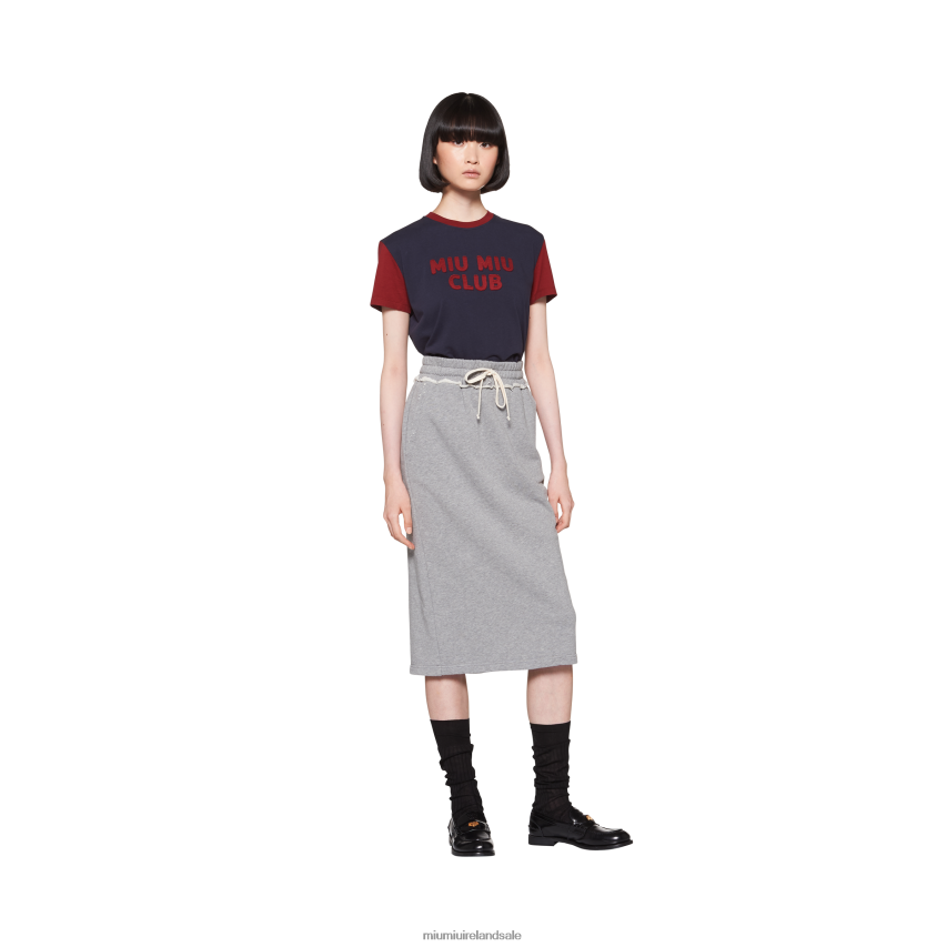 IE Miu MiuReady To Wear Jersey T-shirt With Embroidered Logo Blue/Burgundy XJN62J676