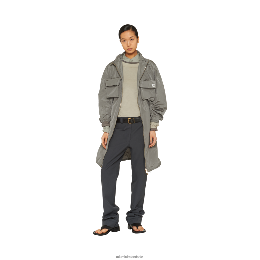 IE Miu MiuReady To Wear Long-sleeved Garment-dyed Ribbed Knit Jersey T-shirt Pumice Stone XJN62J672