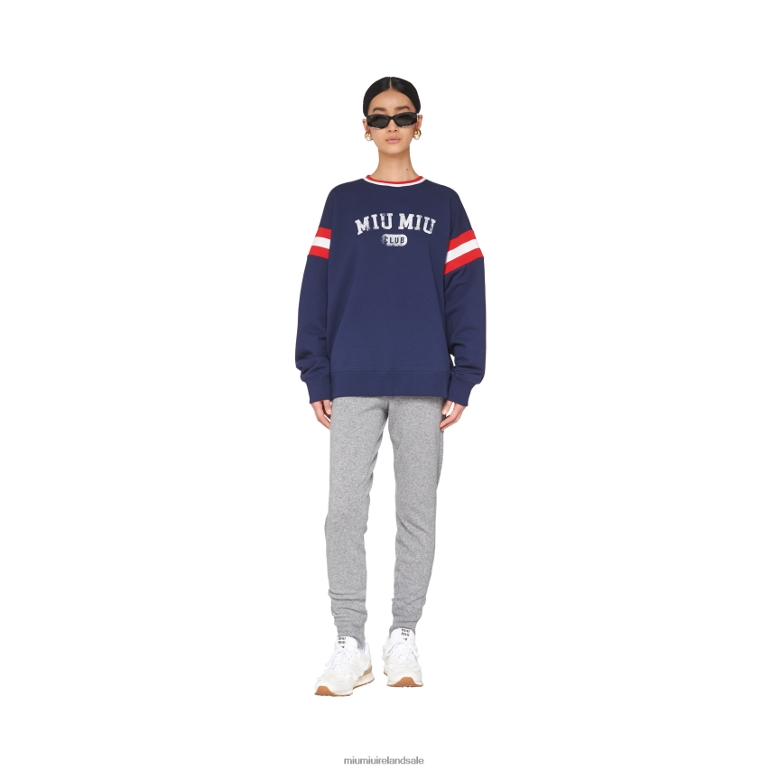 IE Miu MiuReady To Wear Oversized Printed Cotton Sweatshirt Navy XJN62J708