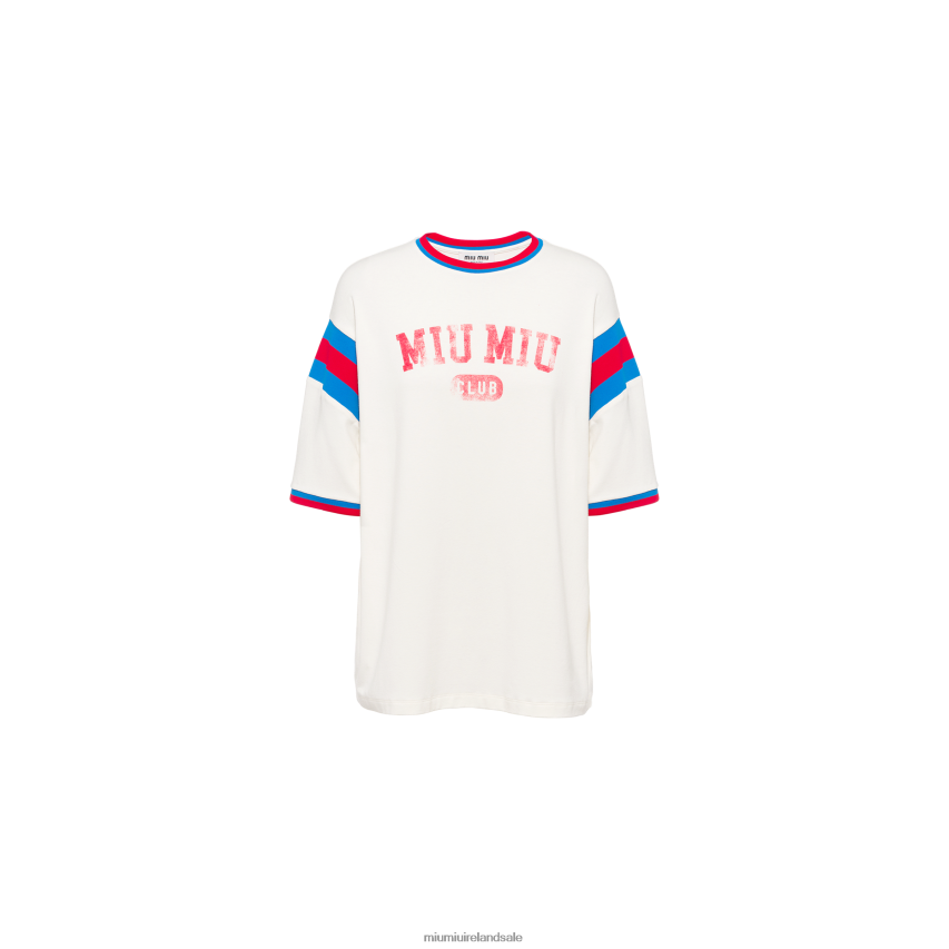 IE Miu MiuReady To Wear Oversized Printed Jersey T-shirt Ivory XJN62J717