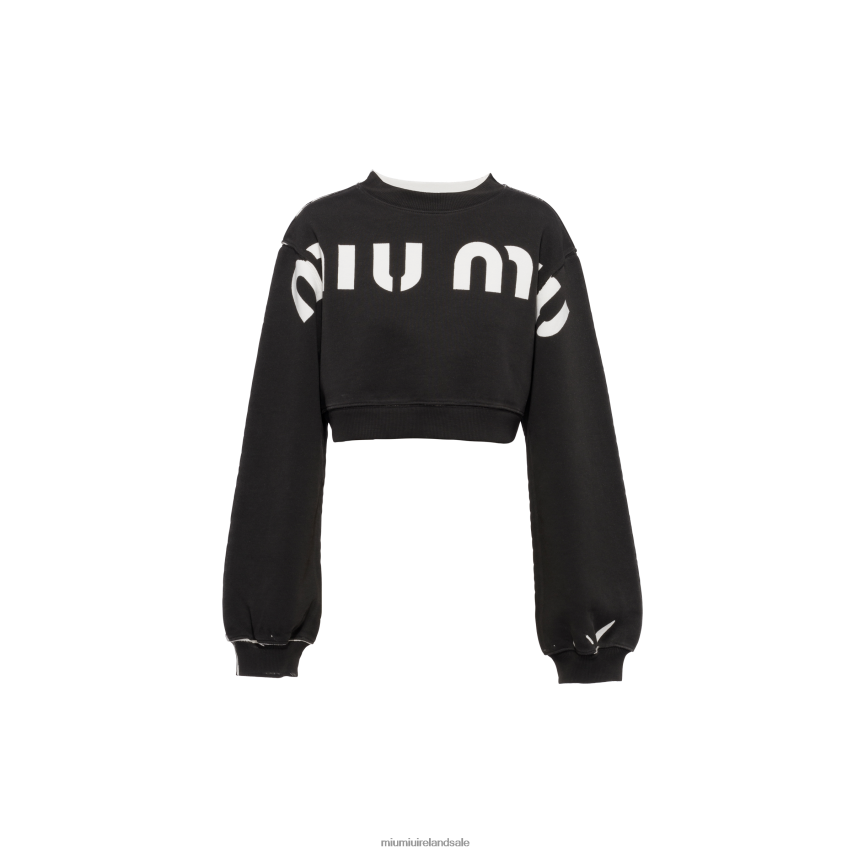 IE Miu MiuReady To Wear Printed Cotton Sweatshirt Black XJN62J683