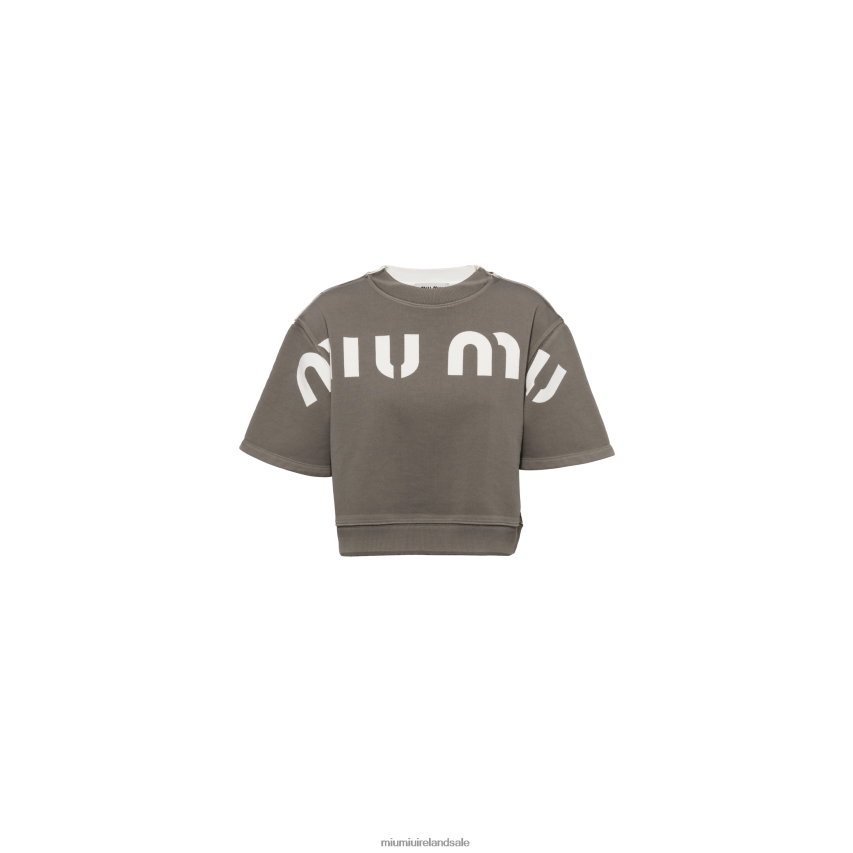 IE Miu MiuReady To Wear Printed Cotton Sweatshirt Grey XJN62J679