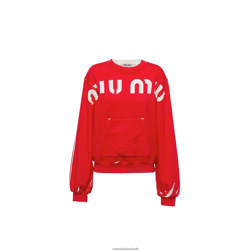 IE Miu MiuReady To Wear Printed Cotton Sweatshirt Red XJN62J681
