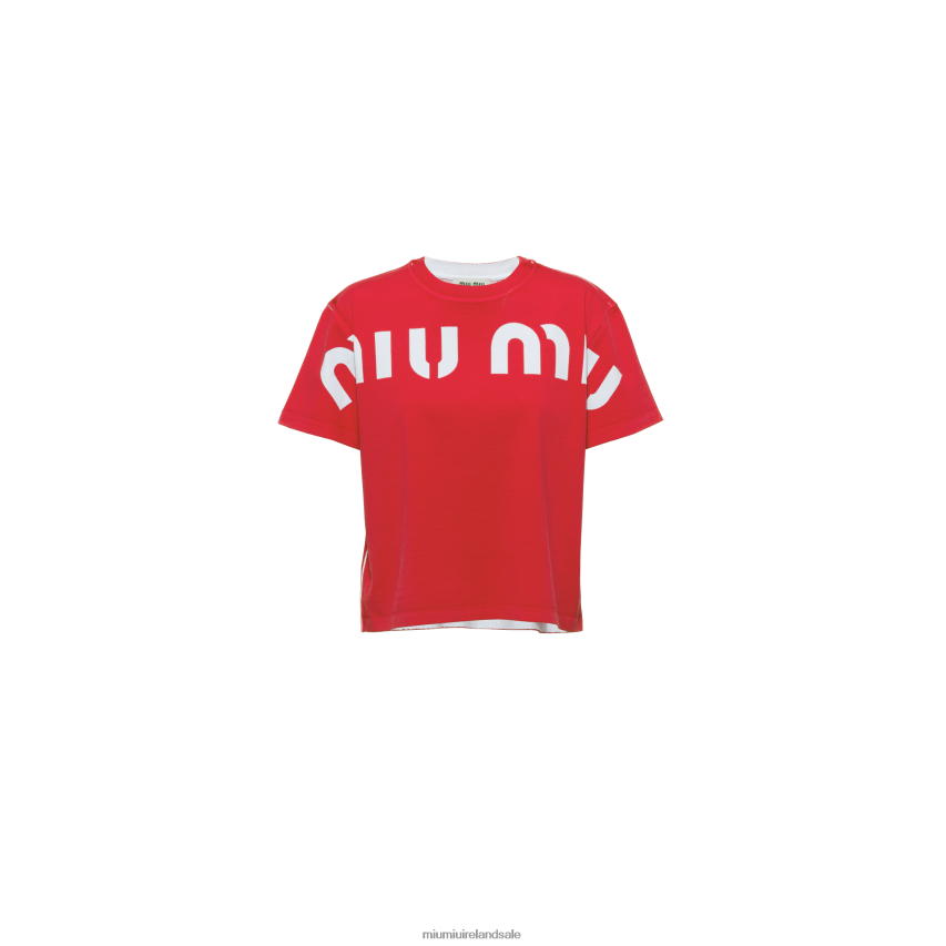 IE Miu MiuReady To Wear Printed Cotton T-shirt Red XJN62J680