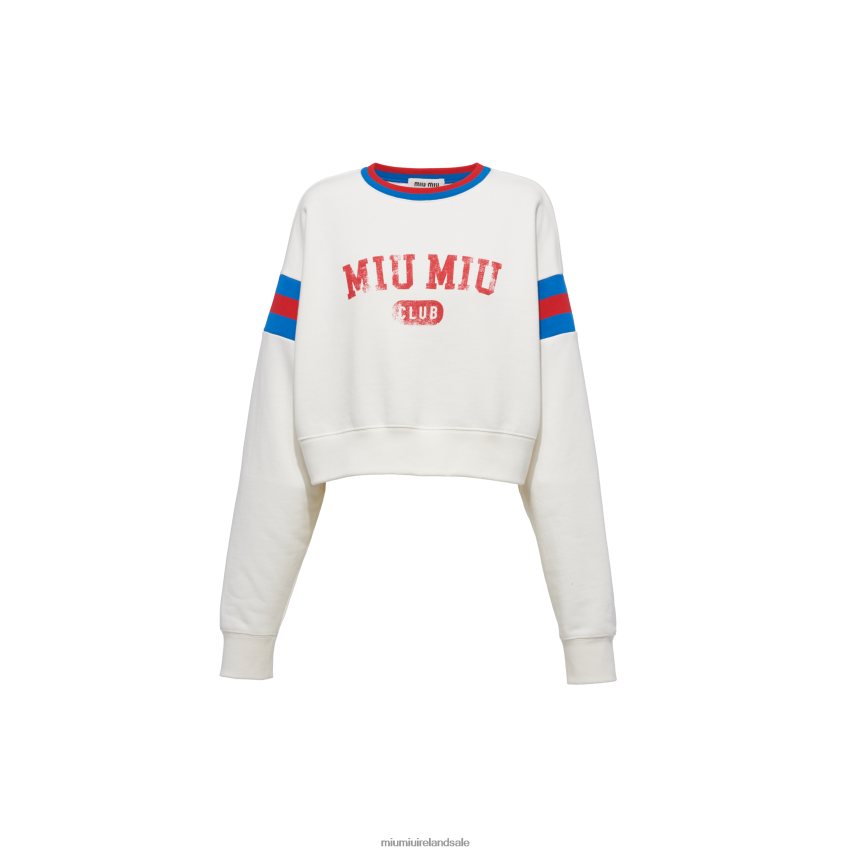 IE Miu MiuReady To Wear Printed Cropped Cotton Sweatshirt White XJN62J709