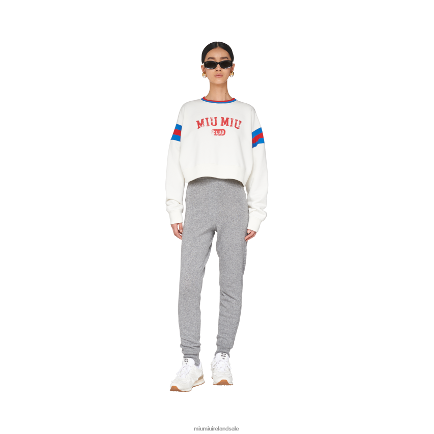 IE Miu MiuReady To Wear Printed Cropped Cotton Sweatshirt White XJN62J709