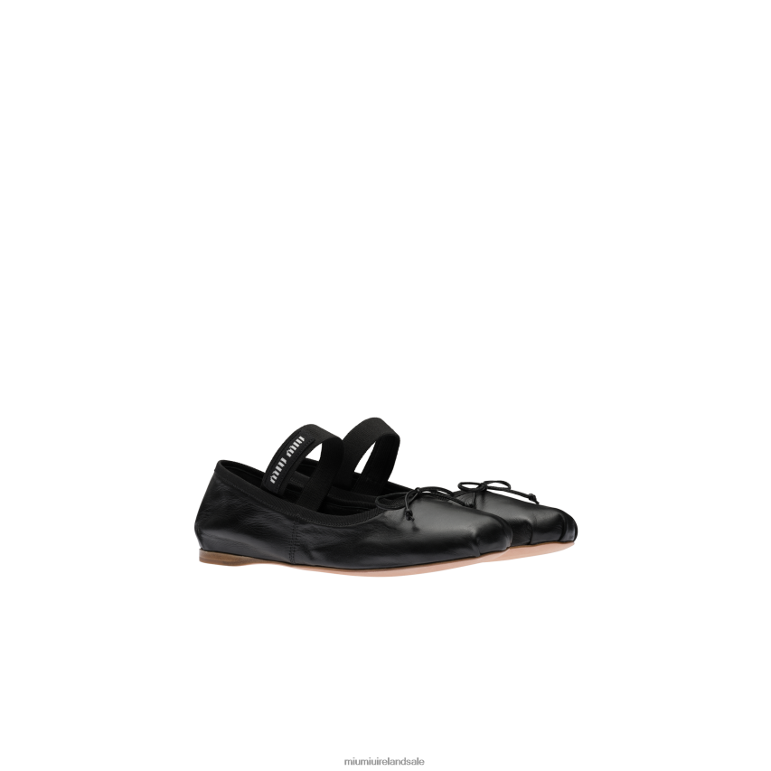 IE Miu MiuShoes Leather Ballerinas Black XJN62J274