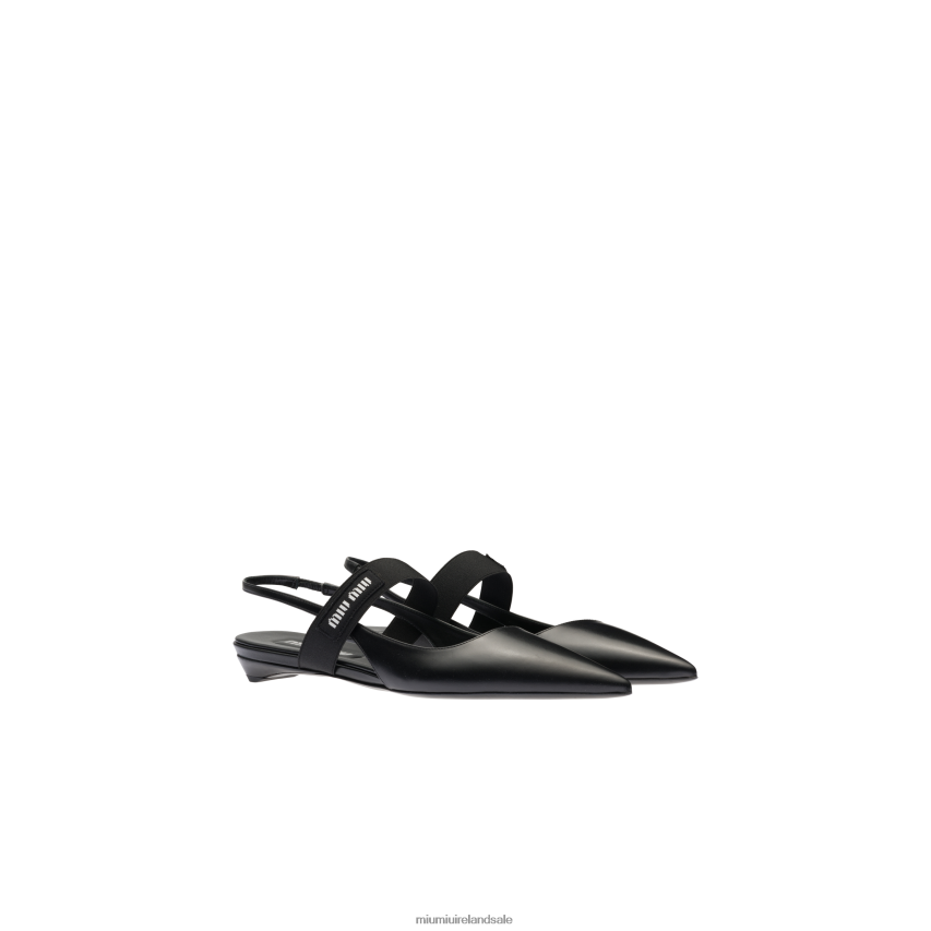 IE Miu MiuShoes Leather Slingback Ballerinas Black XJN62J273