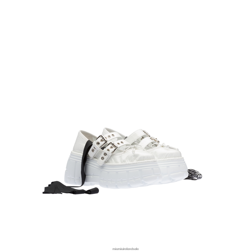 IE Miu MiuShoes Naplak Leather Flatform Ballerinas White XJN62J285