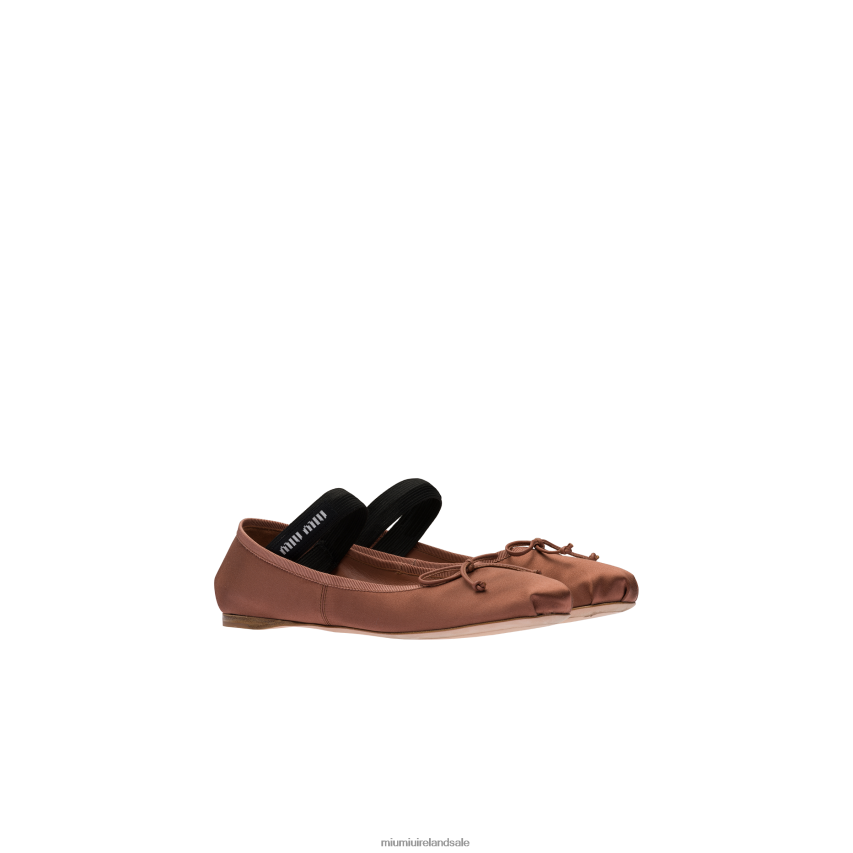 IE Miu MiuShoes Satin Ballerinas Cocoa Brown XJN62J278