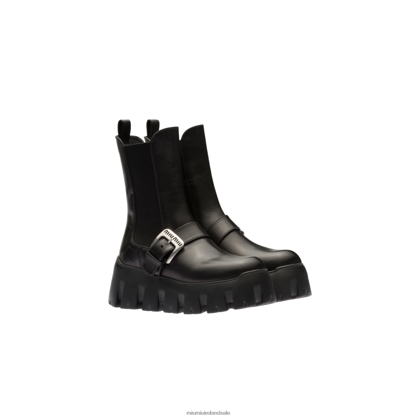 IE Miu MiuShoes Leather Booties With Strap Black XJN62J340