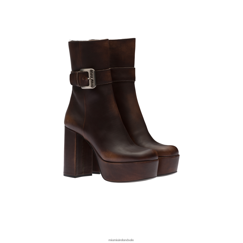 IE Miu MiuShoes Leather Platform Booties Ebony XJN62J343