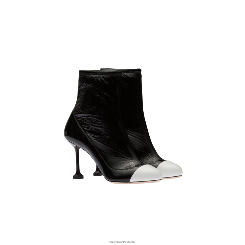 IE Miu MiuShoes Metallic Technical Fabric And Patent Leather Booties Black/White XJN62J344