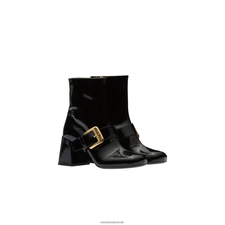 IE Miu MiuShoes Patent Leather Booties Black XJN62J341