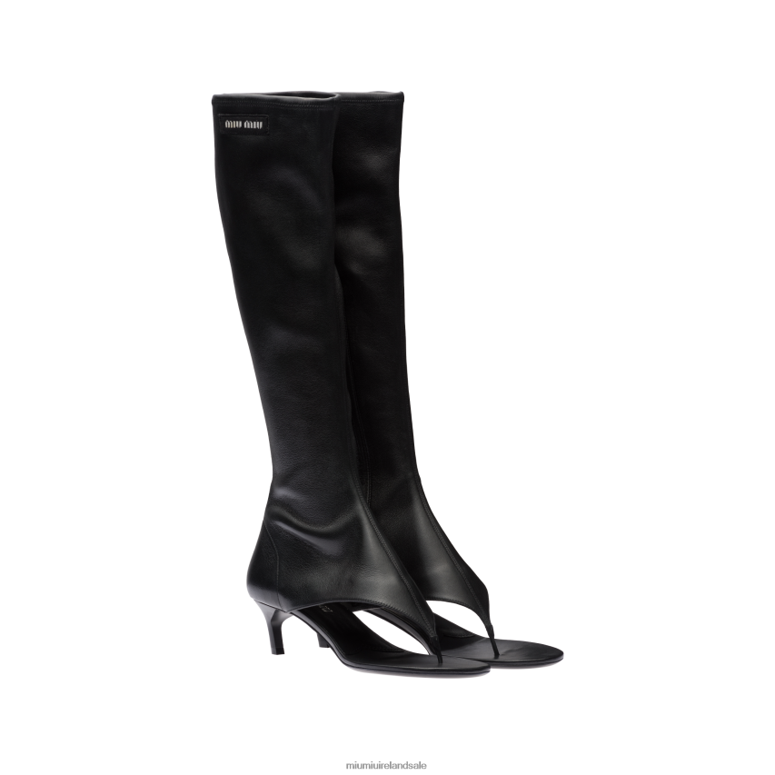 IE Miu MiuShoes Stretch Nappa Leather Thong Boots Black XJN62J334