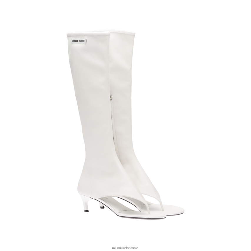 IE Miu MiuShoes Stretch Nappa Leather Thong Boots White XJN62J332