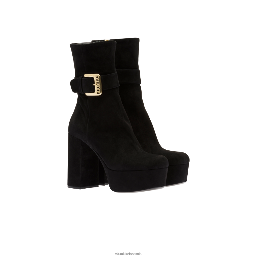 IE Miu MiuShoes Suede Platform Booties Black XJN62J342