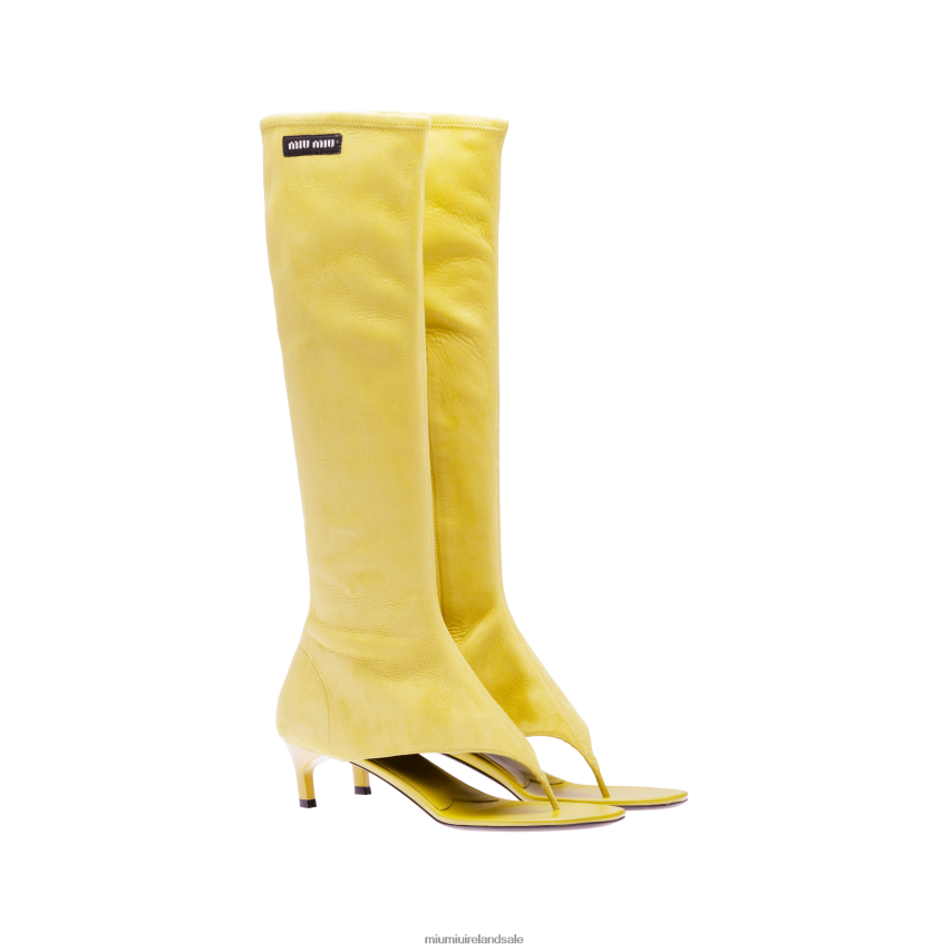 IE Miu MiuShoes Suede Thong Boots Citron Yellow XJN62J337