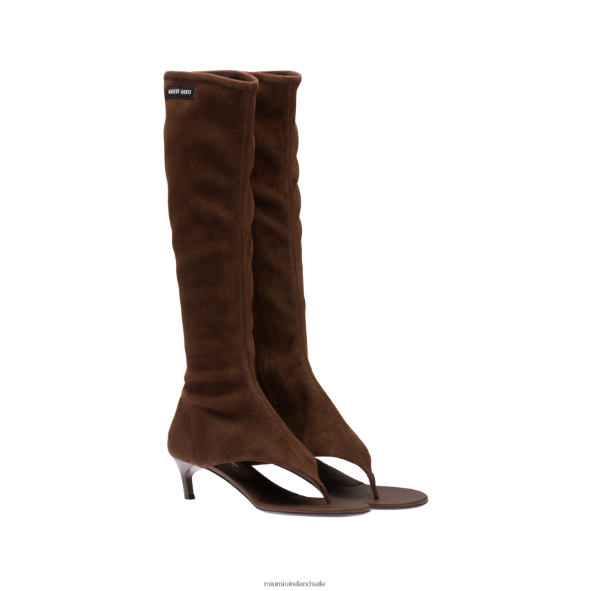 IE Miu MiuShoes Suede Thong Boots Cocoa Brown XJN62J333