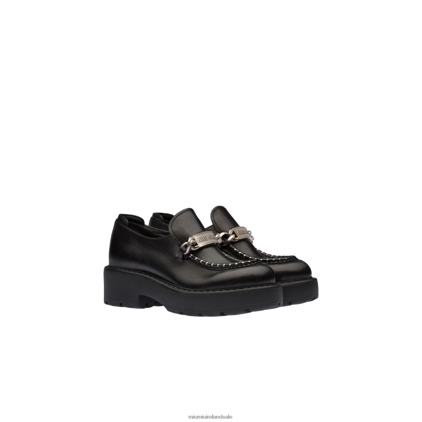 IE Miu MiuShoes Leather Loafers Black XJN62J330