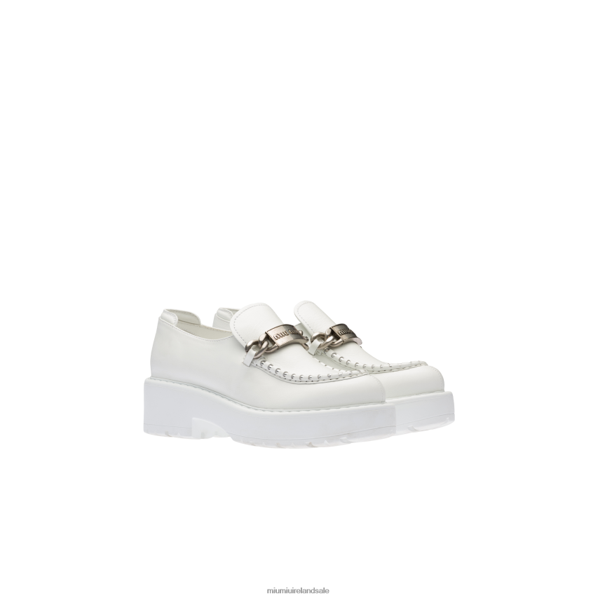IE Miu MiuShoes Leather Loafers White XJN62J329