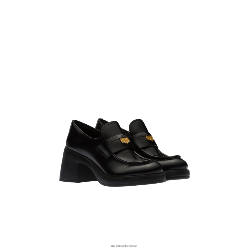 IE Miu MiuShoes Leather Penny Loafers Black XJN62J305