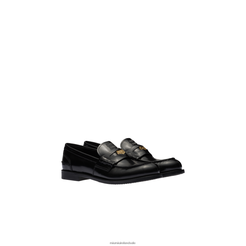 IE Miu MiuShoes Leather Penny Loafers Black XJN62J309