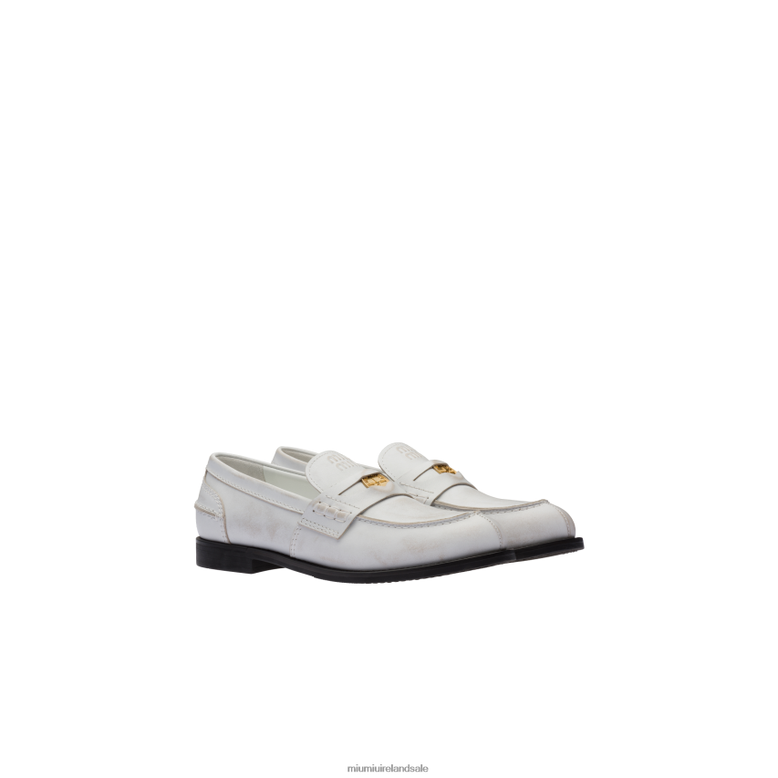 IE Miu MiuShoes Leather Penny Loafers White XJN62J312