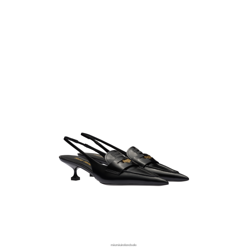 IE Miu MiuShoes Leather Penny Loafers With Heel Black XJN62J315