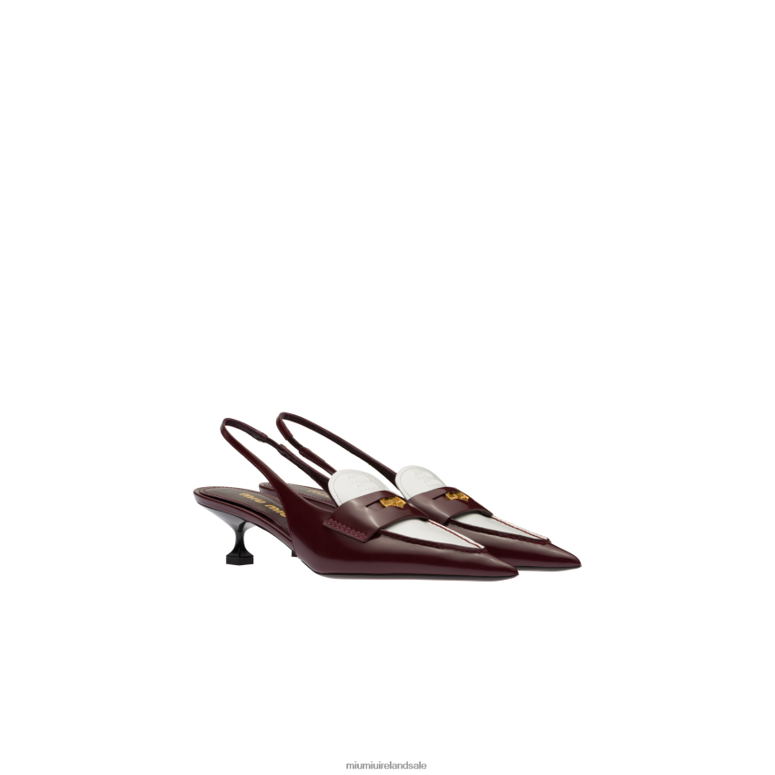 IE Miu MiuShoes Leather Penny Loafers With Heel Garnet/White XJN62J317