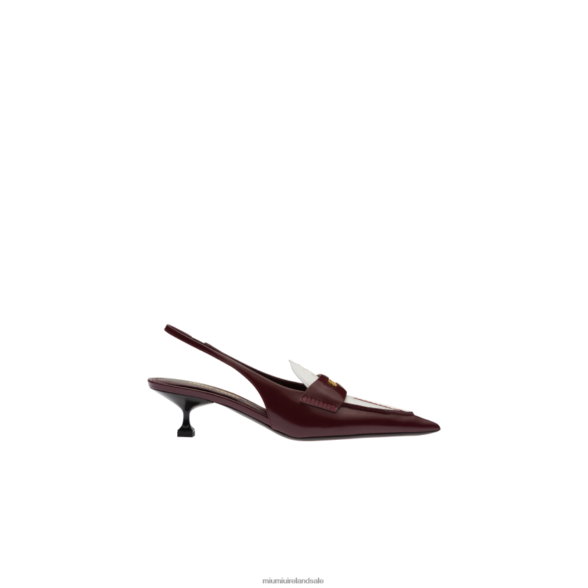 IE Miu MiuShoes Leather Penny Loafers With Heel Garnet/White XJN62J317