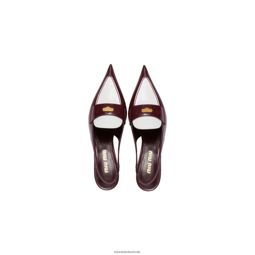 IE Miu MiuShoes Leather Penny Loafers With Heel Garnet/White XJN62J317