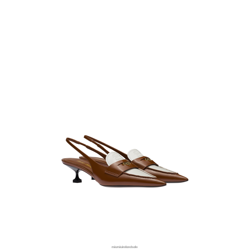 IE Miu MiuShoes Leather Penny Loafers With Heel Tobacco/White XJN62J318