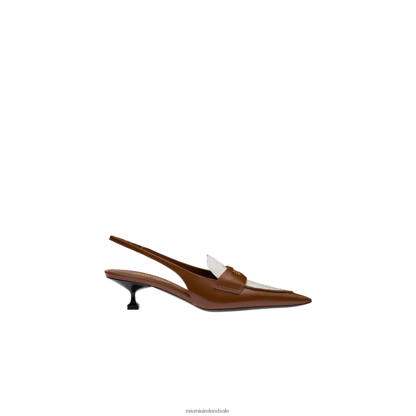 IE Miu MiuShoes Leather Penny Loafers With Heel Tobacco/White XJN62J318