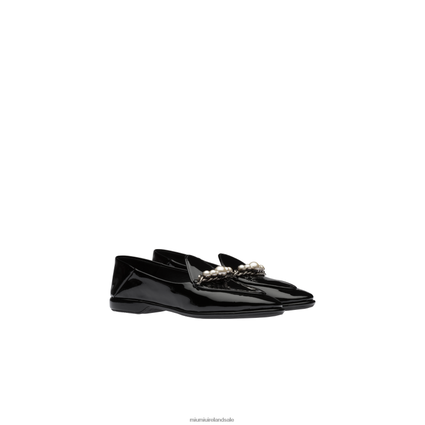 IE Miu MiuShoes Patent Leather Loafers Black XJN62J326