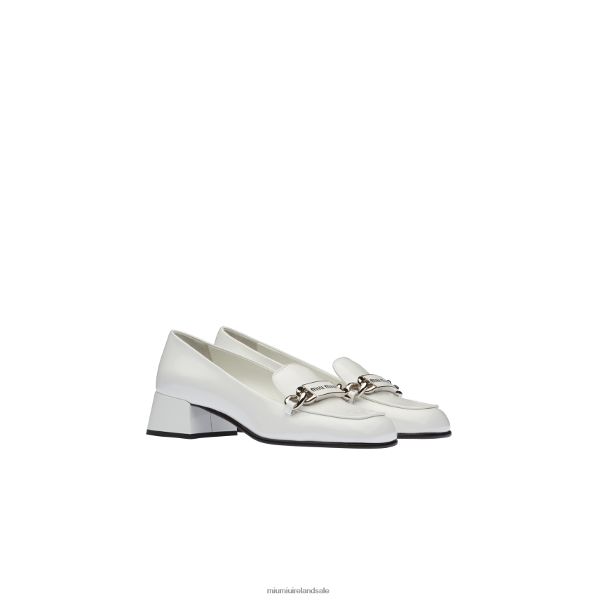 IE Miu MiuShoes Patent Leather Loafers White XJN62J325