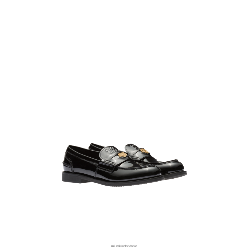IE Miu MiuShoes Patent Leather Penny Loafers Black XJN62J307