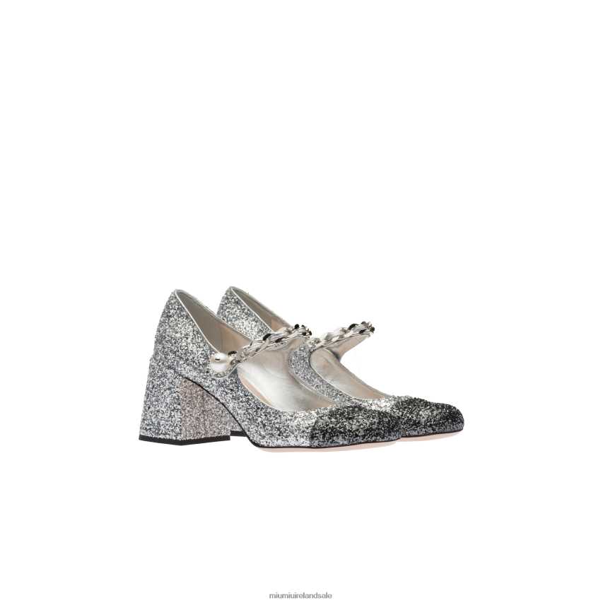 IE Miu MiuShoes Glitter Pumps Silver/Slate XJN62J193