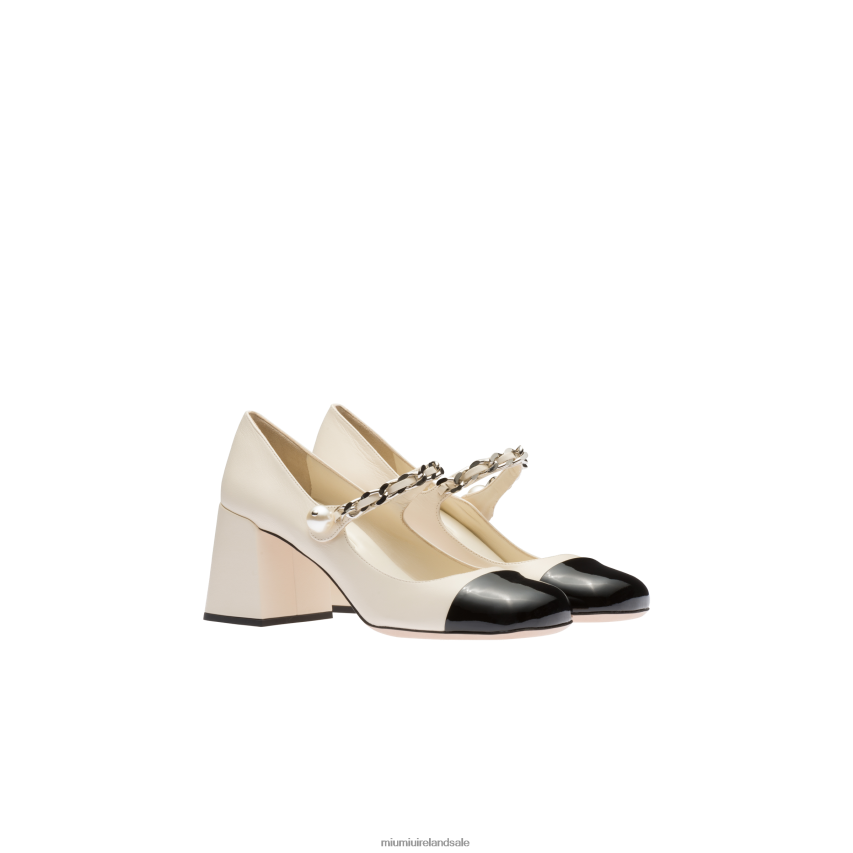 IE Miu MiuShoes Leather Pumps Ivory/Black XJN62J192