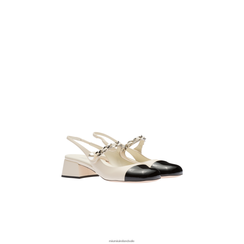 IE Miu MiuShoes Leather Slingback Pumps Ivory/Black XJN62J190