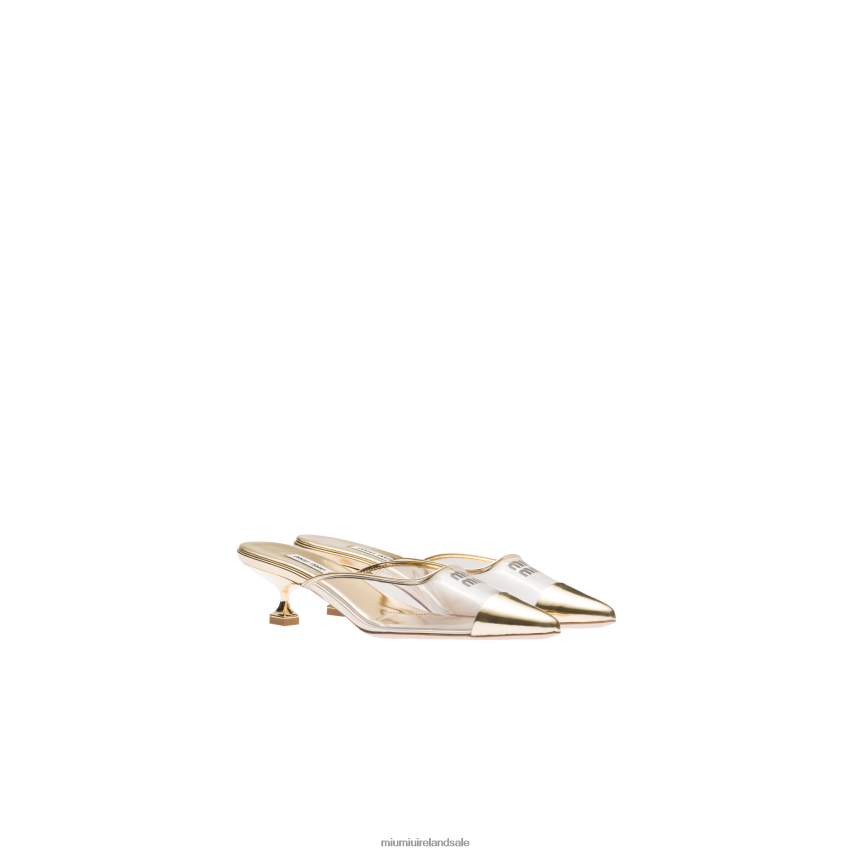 IE Miu MiuShoes Metallic Leather And Plexiglas Mules Platinum XJN62J206