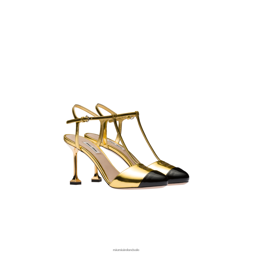 IE Miu MiuShoes Metallic Technical Fabric And Patent Leather Pumps Gold/Black XJN62J198