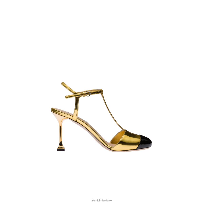 IE Miu MiuShoes Metallic Technical Fabric And Patent Leather Pumps Gold/Black XJN62J198